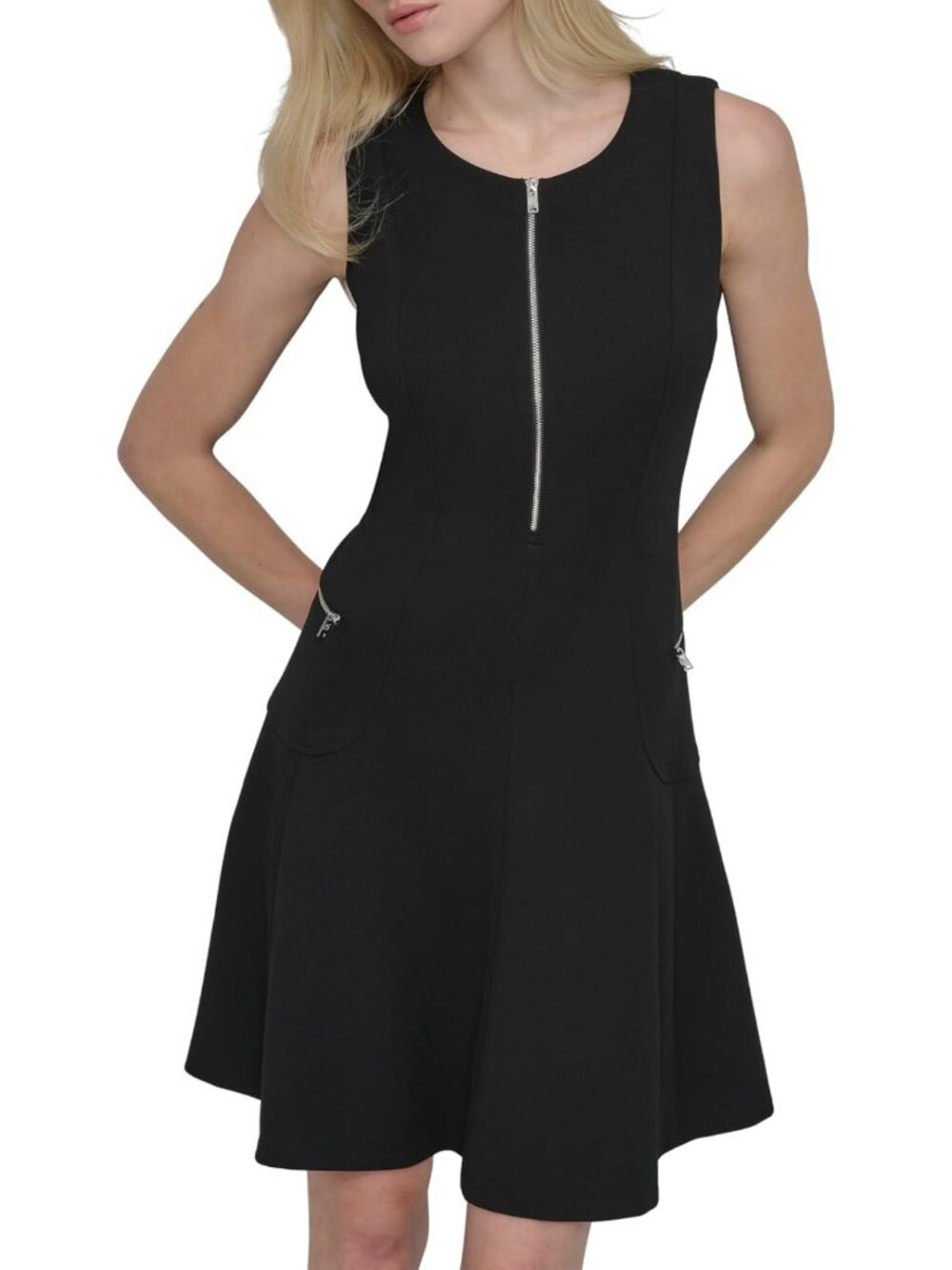 Chic Sleeveless Jewel Neck Zipper Front Dress for Women - Perfect for Any